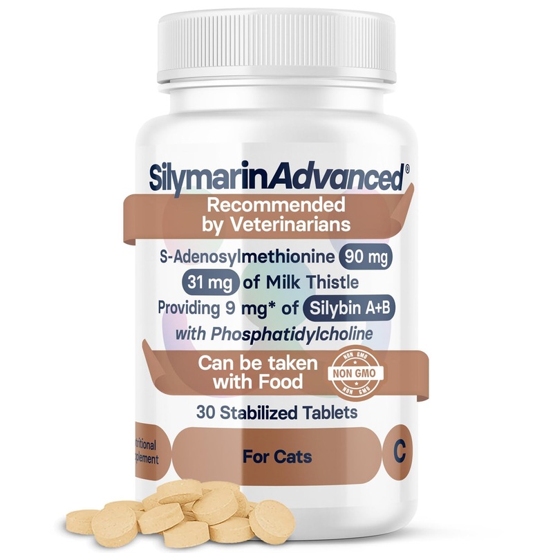 Liver Health Supplement for Cats – Milk Thistle for Cats Liver Support with S-Adenosylmethionine (Same) & Silybin – Liver Detox for Cats – 30 Tablets