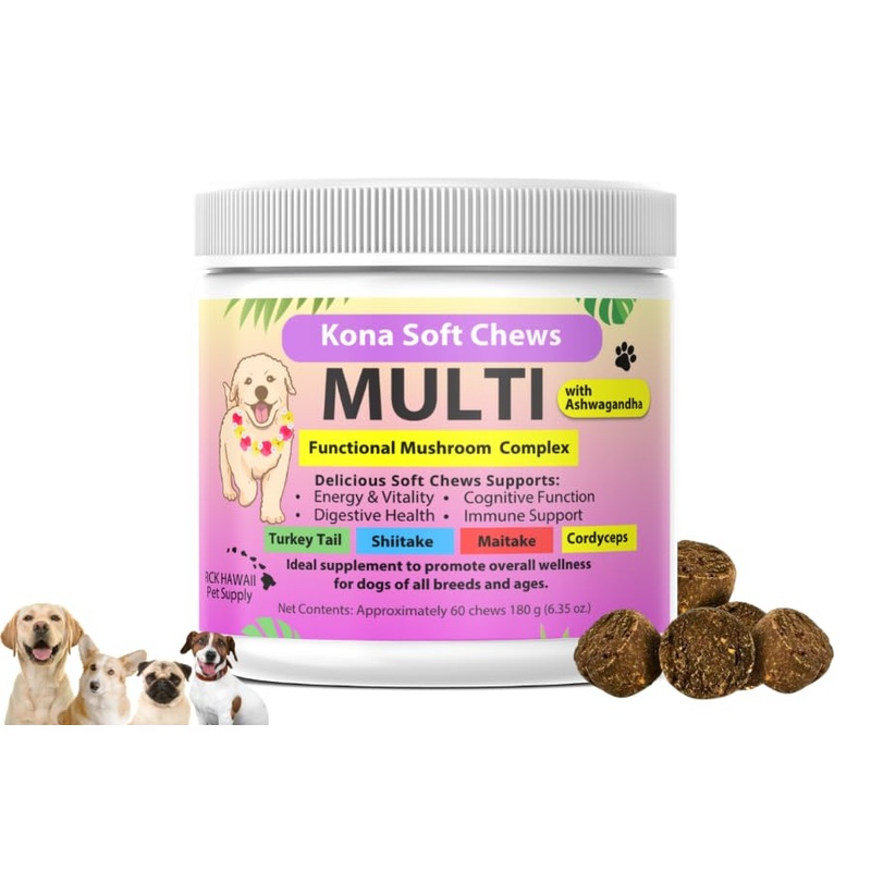 Multi Vitamin Chews for Dogs with Mushroom Blend, Ashwagandha Immune, Joint, and Digestive Health, 6.35 oz 60 Chews