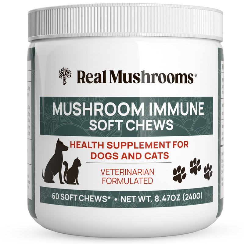 Mushroom Immune Support Pet Chews 60ct Treats for Dogs Booster Supplements Pets with Ashwagandha, Astragalus, Blueberry, Olive Leaf, Acerola Gut Health and Cats