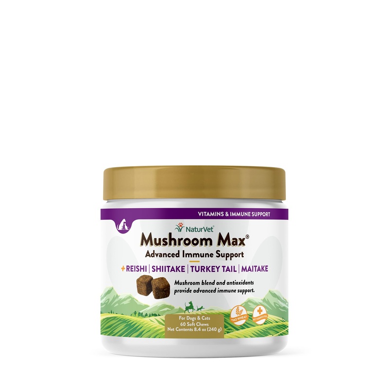 NaturVet Mushroom Max Advanced Immune Support Dog Supplement  Helps Strengthen Immunity, Overall Health for Dogs  Includes Shitake Mushrooms, Reishi, Turkey Tail  60 Ct. 60 Soft Chews