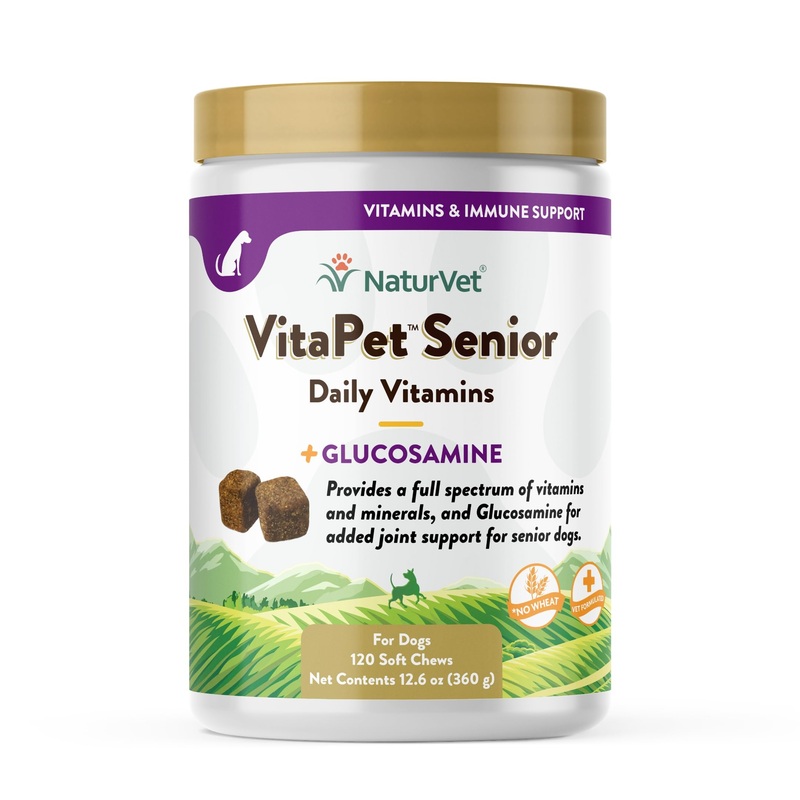 NaturVet VitaPet Senior Daily Vitamin Dog Supplements Plus Glucosamine  Includes Full-Spectrum Vitamins, Minerals  Joint Support for Older, Active Dogs  120 Ct. Soft Chews 120 Soft Chews