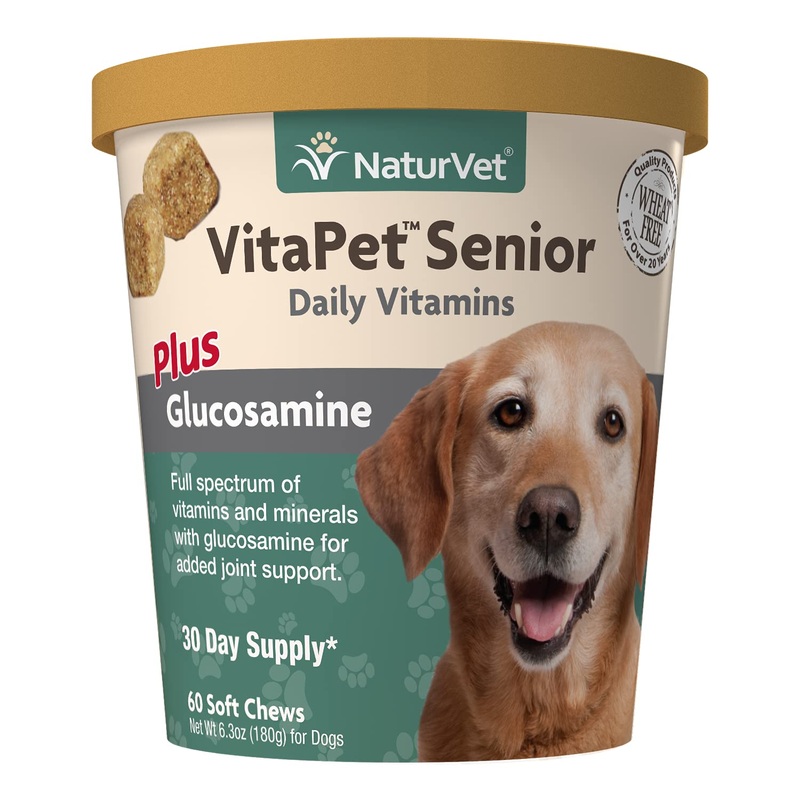 NaturVet VitaPet Senior Daily Vitamins Plus Glucosamine for Dogs, 60 ct Soft Chews, Made in The USA