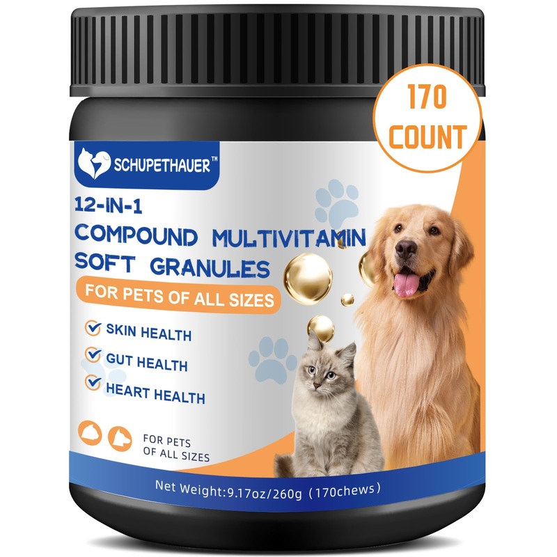 Pet Nutritional 12-in-1 Multivitamin Soft Chews Supplement for Dogs & Cats  Immune, Skin, Coat, and Digestion Support with Vitamins A, B, C, D, E & Minerals (170 Chews)