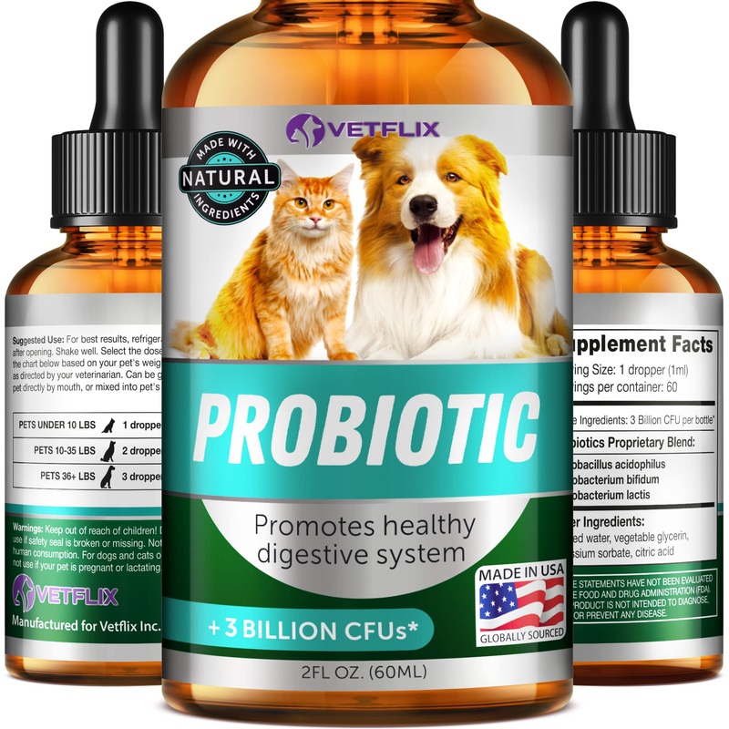 Premium Probiotics for Dogs & Cats – Digestive Enzymes & Prebiotics Supplement – Helps to Relieve Diarrhea, Vomiting, Upset Stomach, Gas, Constipation & Bad Breath – Supports Healthy Digestive System Probiotic