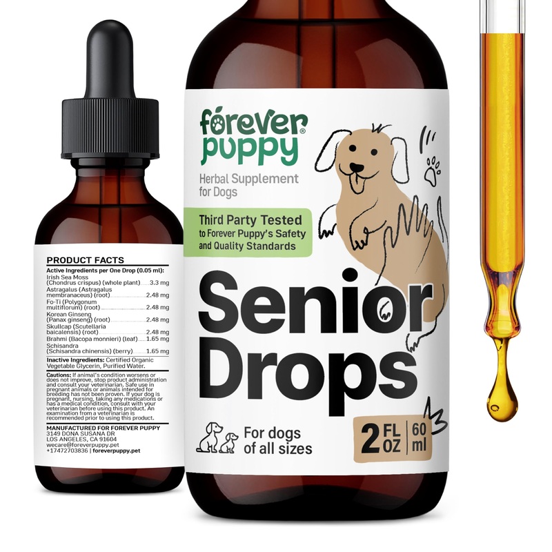 Senior Dogs Drops – Thyroid, Immune & Brain Support Complex for Elderly Dogs of All Breeds & Sizes – Vitamins and Supplements for Older Dogs – Senior Dog Food Supplements – 2 oz