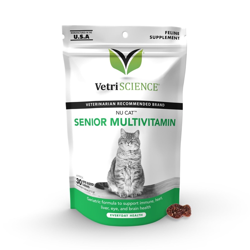VetriScience Nu Cat Senior Multivitamin with Lysine for Cats – 30 Chews – Cat Supplements & Vitamins Designed to Support Heart, Eye and Brain Function, Immunity and Liver Health in Senior Cats For Senior Cats