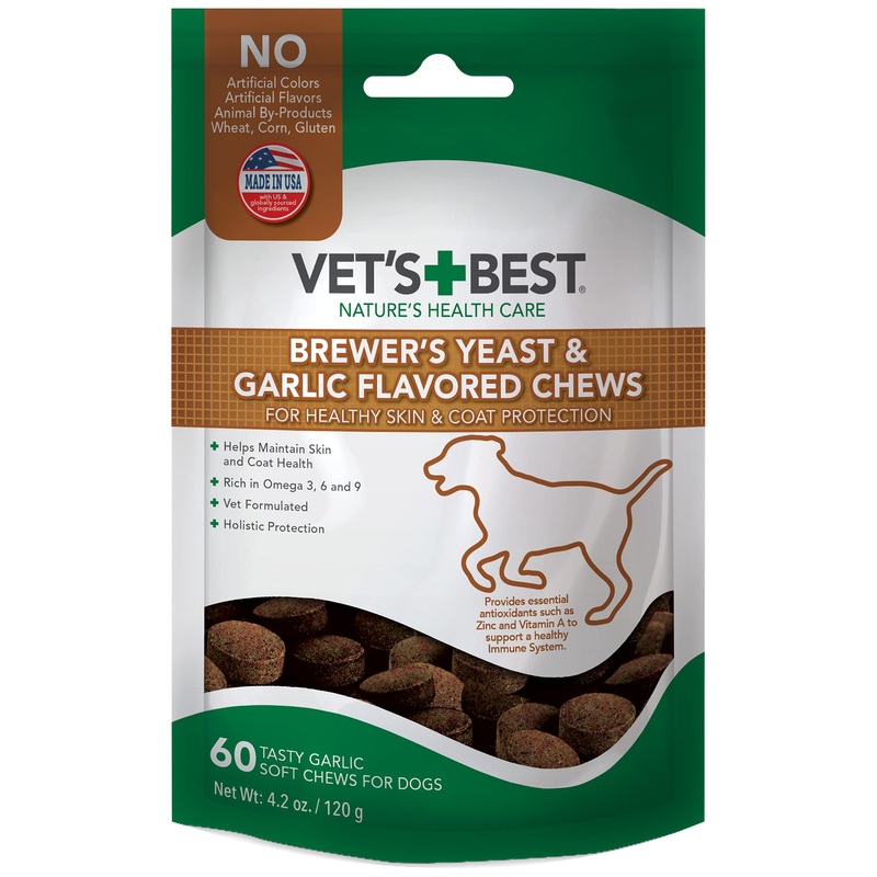Vets Best Brewers Yeast & Garlic Chews| Healthy Skin & Coat Protection for Dogs | Formulated with Veterinary Recommended Dosage | 60 Count