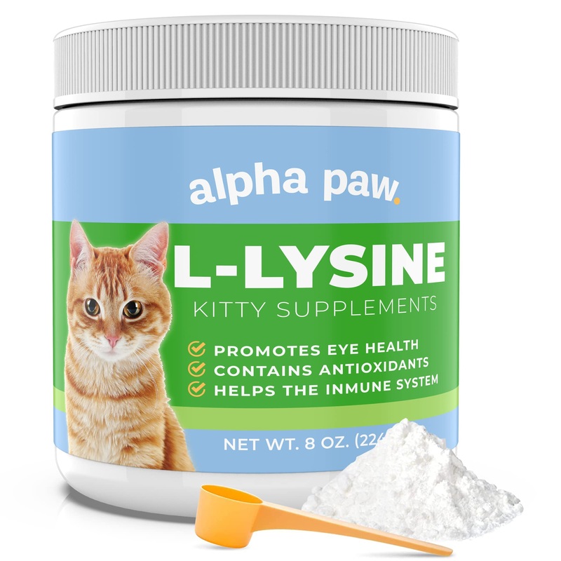 Alpha Paw – Human Grade for Pets – Cat Lysine Supplement – Extra Servings 5-10 Month Supply – Immune System, Eye, Respiratory Support (8 Ounces/225 Grams)