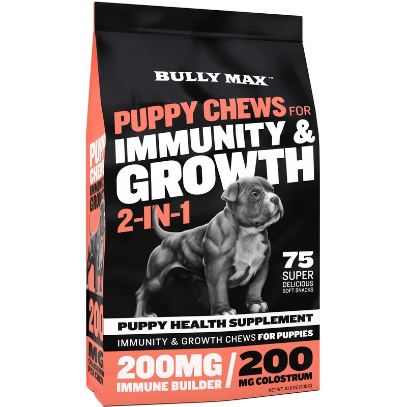 Bully Max 2-in-1 Puppy Chews for Immunity and Growth – for All Dog Breeds – Contains 14 Organic Species of Mushrooms for Immunity & Health