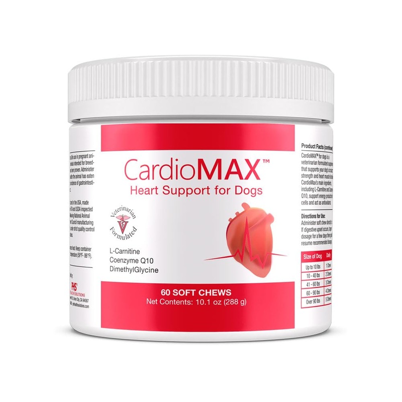 Cardio MAX Heart Support Supplement for Dogs – L-Taurine, L-Carnitine, EPA and DHA, Coenzyme Q10 – Aids Circulatory Strength, Cardiovascular Support, Heart Muscle Function- 60 Soft Chews