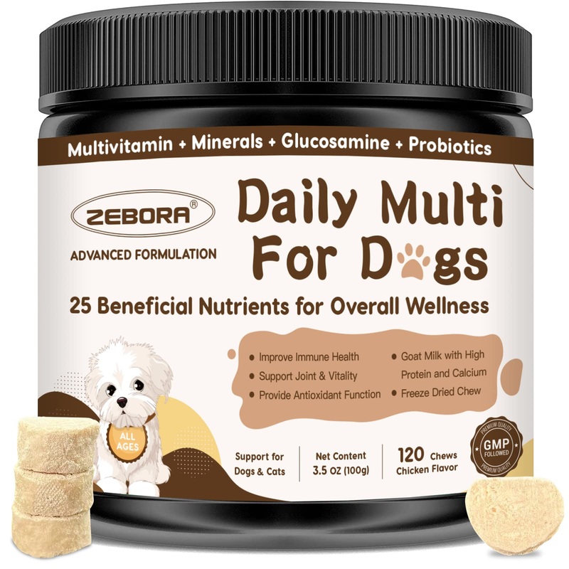 Daily Dog Vitamins for Overall Wellness, with Glucosamine & Probiotics for Dogs, Support Digestion, Joint, Skin, Energy for Small & Senior Dogs, Vitamin B, Minerals and Antioxidants for Immune Health 120 Freeze Dried Chews