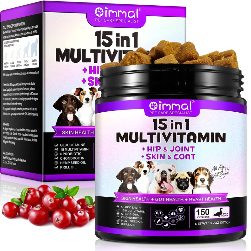 Dog Multivitamin Chewable, Pet Vitamins for Dogs, Dog Vitamins Supplements, Multivitamin for Dogs, Pet Joint Support Health – Immunity – Mobility – Energy – Gut – Skin – Duck Flavor