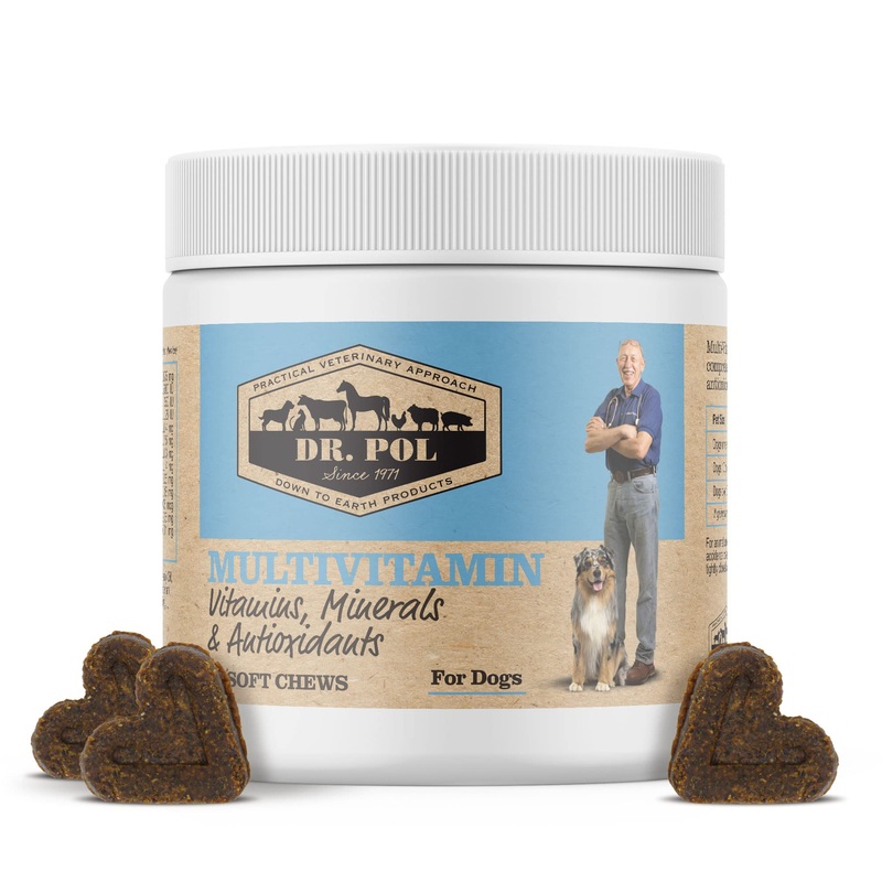 Dr. Pol Chewable Dog Multivitamin – Dog & Puppy Vitamins – Complete Dog Supplements & Vitamins for Pet Health – Heart-Shaped Vitamins for Dogs 60 ct Brown