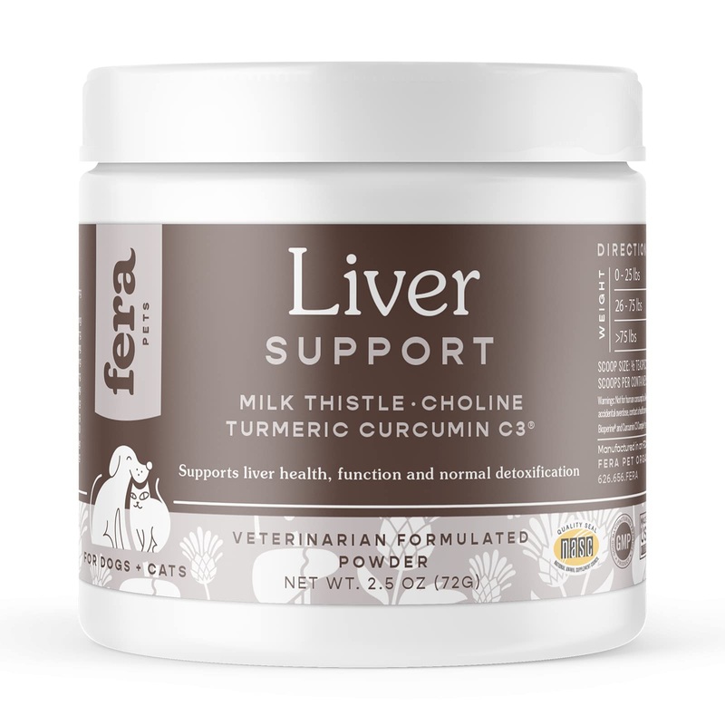 Fera Pets – Liver Support for Dogs and Cats – Supports Liver Health, Function & Detoxification – with Milk Thistle for Dogs and Cats, Choline, Turmeric, Bone Broth Flavor Powder – 2.5oz