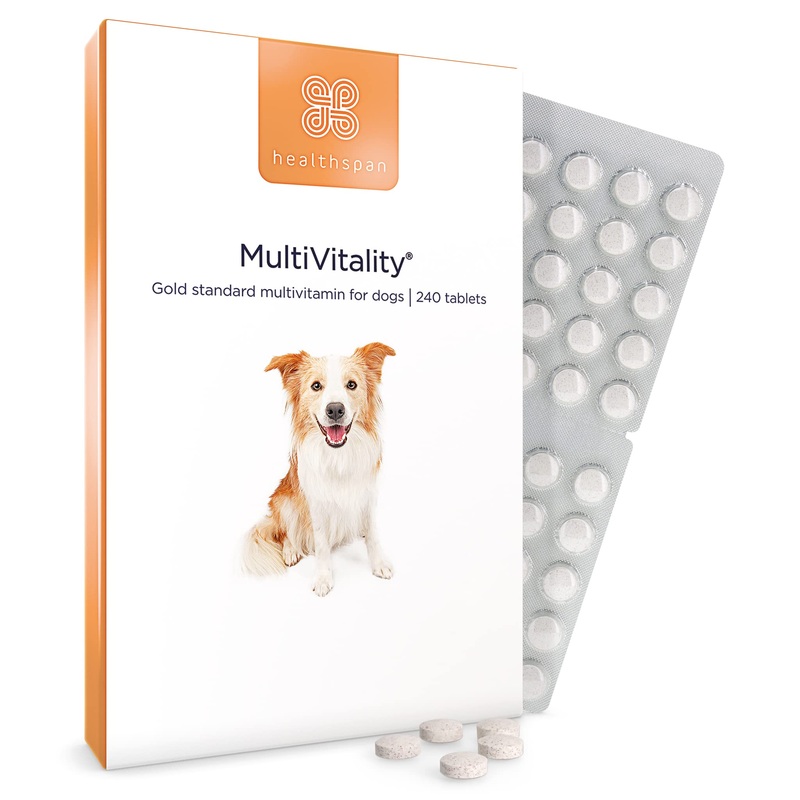 healthspan MultiVitality for Dogs (240 Tablets) | A Gold Standard Multivitamin for Every Stage in Life | 18 Essential Vitamins & Minerals | Vitamins A, B, C, D & E | Magnesium & Zinc | Beef Flavoured