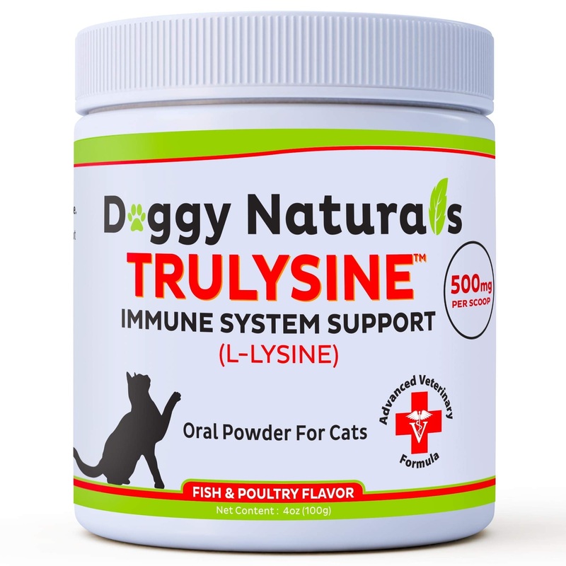 L-Lysine for Cats Immune Support Oral Powder – Cats & Kittens of All Age, Sneezing, Runny Nose Squinting, Watery Eyes Fish & Poultry Flavor (U.S.A) 100 Grams ( 500mg / Scoop)
