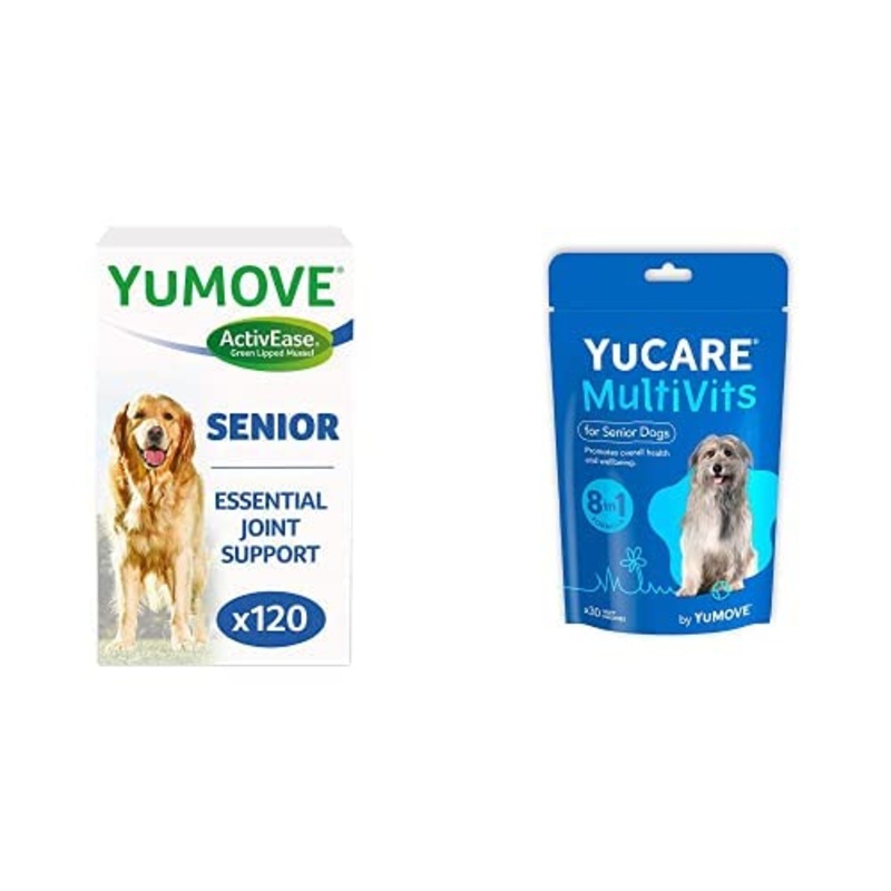 Lintbells | YuMOVE Senior Dog | 120 Tablets and YuCARE MultiVits Supplement for Senior Dogs | 8-in-1 Daily Vitamins | 30 – Multivitamin Chew 120 Tablets + 30 – Multivitamin Chew