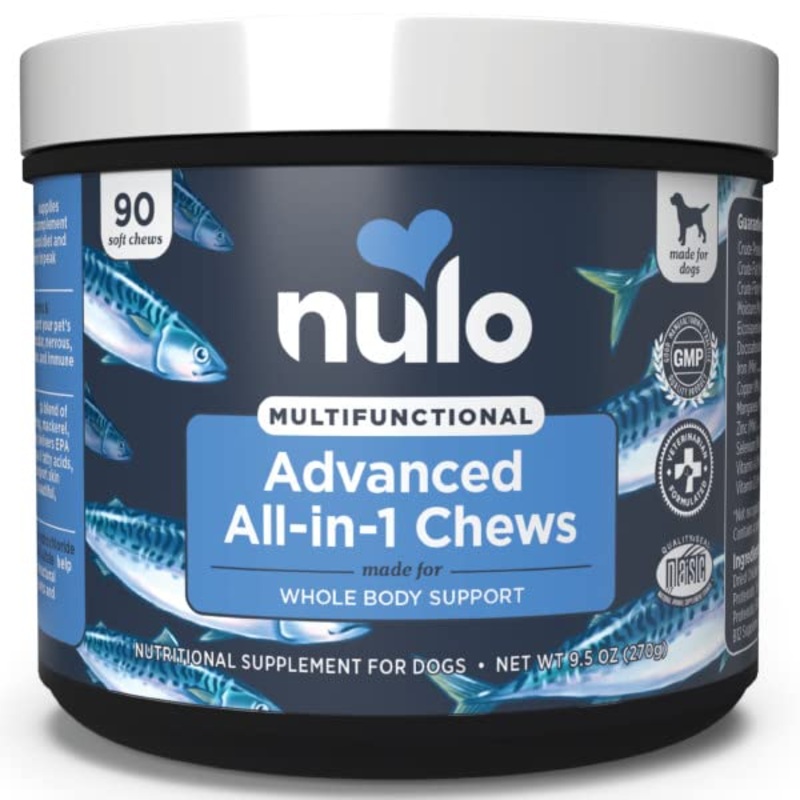 Nulo Advanced Multifunctional All-in-1 Supplement for Dogs, Supports Dog Skin & Coat, Hip & Joint, Cognitive, and Overall Immune System, Contains 90 Soft Chews