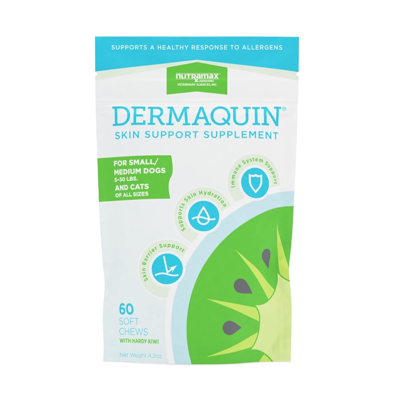 Nutramax Laboratories Dermaquin Skin Support Sm/Med Dogs 5-30 lbs & Cats 60 ct 60 ct – Sm/Med Dog and Cat