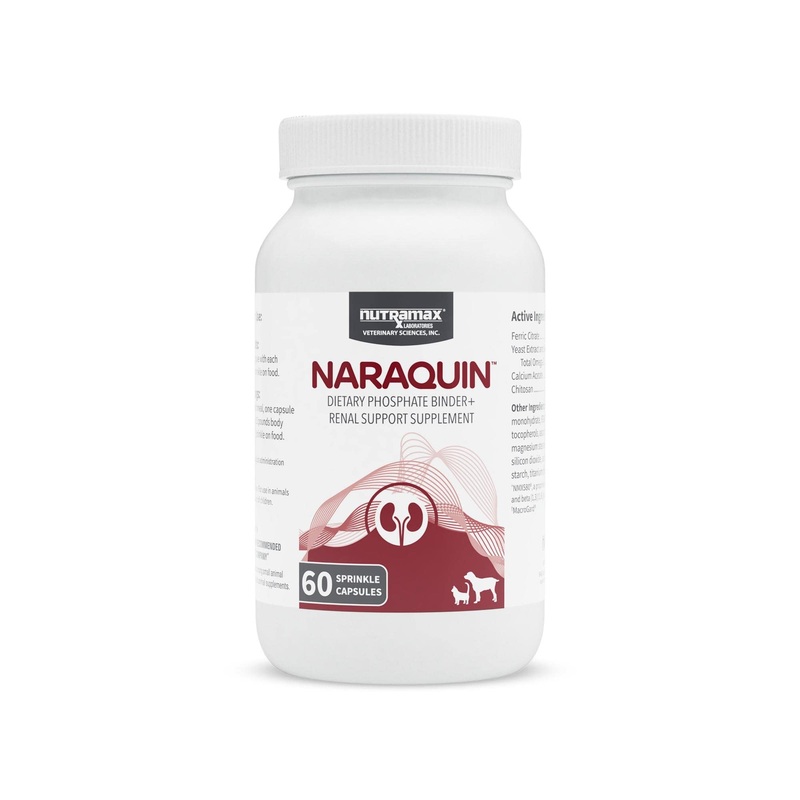 Nutramax NARAQUIN Dietary Phosphate Binder + Renal Support Supplement for Cats & Dogs, 60 Count