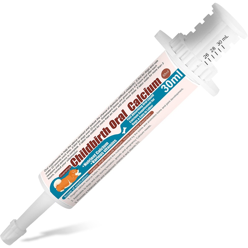 Oral Calcium Supplement for Dogs & Cats in Labor (30 ml Liquid), Fast Absorbing, Keeping Energetic, Supporting Efficient Whelping