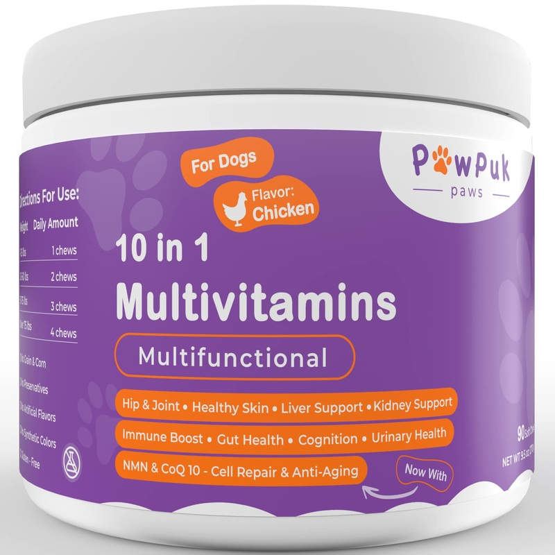 PawPuk Paws Multifunctional Supplements for Dogs, Sylimarin, Green Lipped Mussel, Glucosamine, MSM, Salmon Oil, Probiotics, Co-Q10, NMN, Antioxidant, Immune, Gut, Urinary Health, Radiant Skin & Coat.