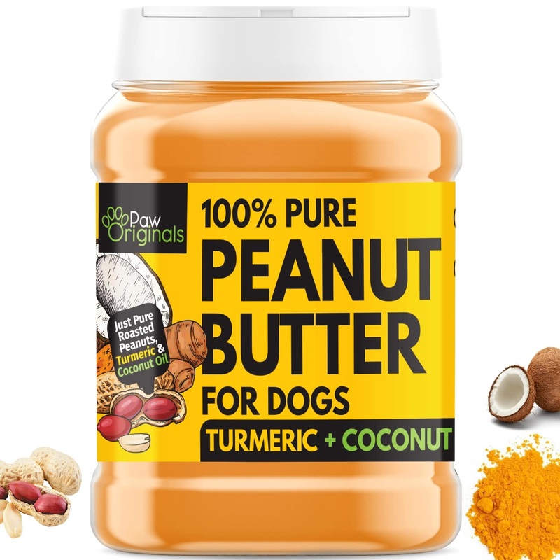 Peanut Butter For Dogs – Turmeric & Coconut Oil – Anti Inflammatory & Anti Oxidant Healthy Treat – Aids Joint, Hip Health & Skin & Coat – High In Vitamin E, B3, Calcium & Zinc