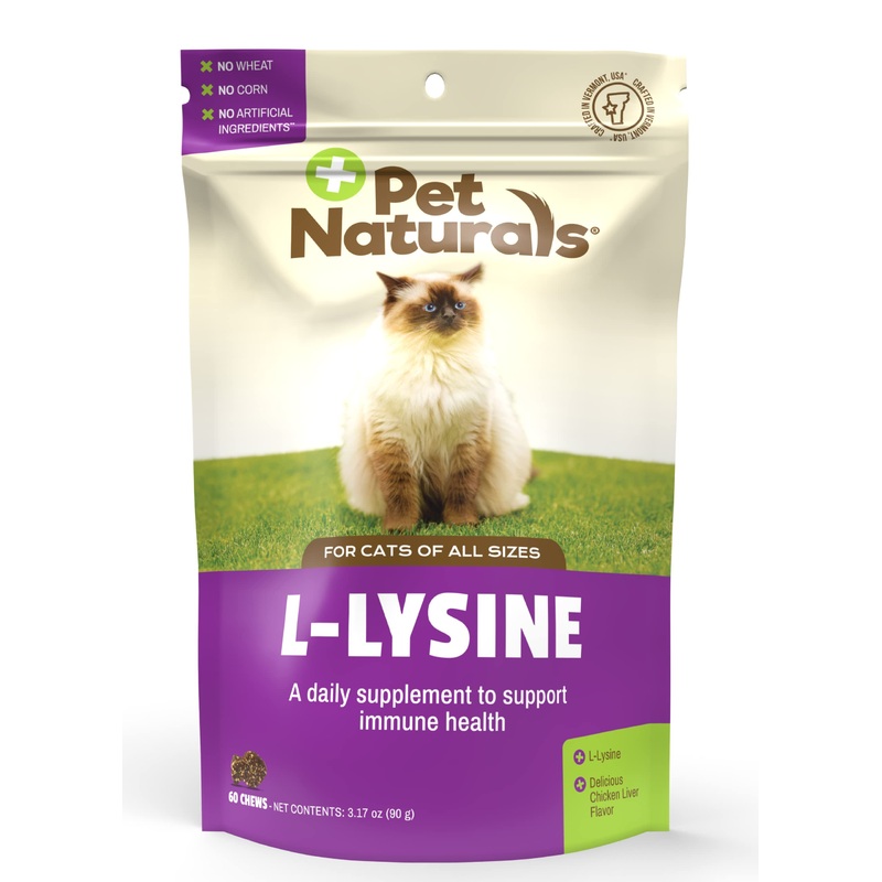 Pet Naturals Lysine for Cats, Chicken Flavor, 60 Chews – Immune and Respiratory Support for Cats – No Wheat or Corn – Vet Recommended