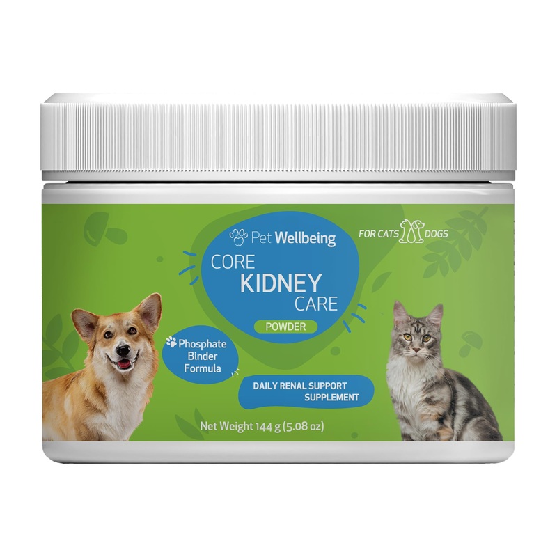 Pet Wellbeing Core Kidney Care for Cats & Dogs – Daily Phosphate Binder with FOS, Chitosan, Probiotics, Reishi – Vet-Formulated – 5.08 oz (144 g) Powder