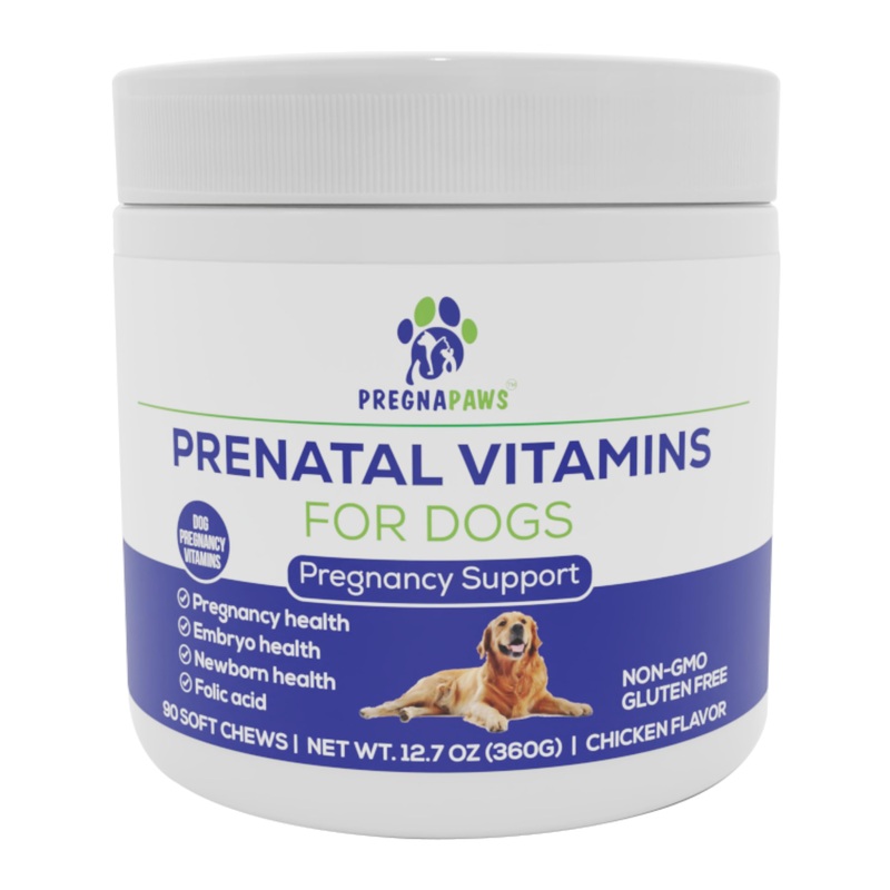 Prenatal Multivitamin Soft Chews for Dogs, 90 Count – Dog Prenatal Vitamins with Folic Acid, Zinc, and Calcium – Supports Milk Production – Delicious Chicken Flavor