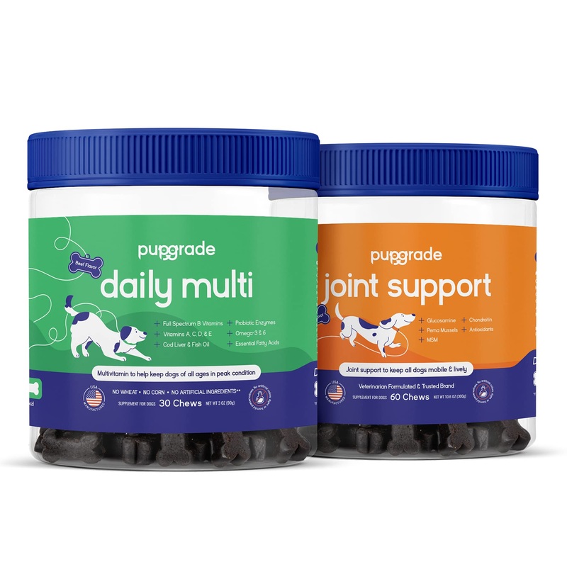 PupGrade 2-Pack Daily Multivitamin & Joint Support Supplement for Dogs – All-in-One Formula for Digestive, Immune System, Joint Relief, Skin & Coat Health – Made in USA – 90 Chews Total