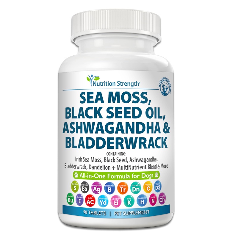 Sea Moss for Dogs 750mg Black Seed Oil 500mg Ashwagandha 250mg Turmeric 250mg Bladderwrack 250mg Dandelion 250mg & Vitamin C Vitamin D3 with Elderberry Manuka Yellow Dock 90 Tablets Sea Moss