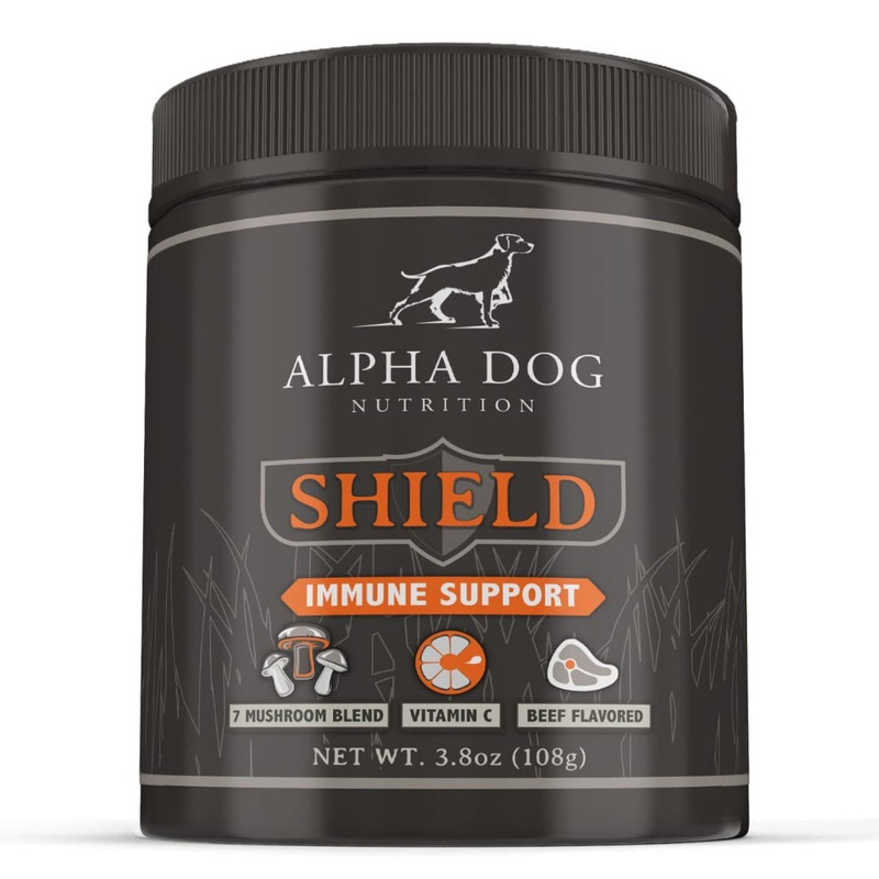 Shield Allergy Immune Supplement for Dogs by Alpha Dog Nutrition – Proprietary 7 Nutritional Mushroom Powder Complex + Vitamin C to Boost Immunity – Up to 120 Servings for Small Breed Dogs, 108g