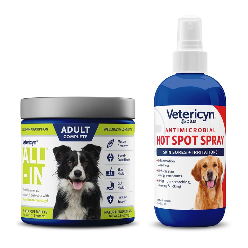 Vetericyn Dog Supplement and Hot Spot Spray. All-in Complete Dog Multivitamin and Supplement for Digestive, Immune, and Bone and Joint Health. Vetericyn Plus Hot Spot Spray Treatment for Dogs