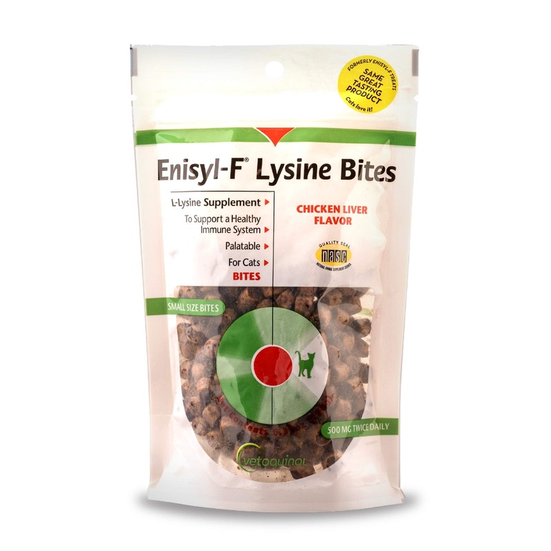 Vetoquinol Enisyl-F Lysine Bites: L-Lysine Chews for Cats & Kittens – Chicken Liver-Flavor, 6.4oz (180g) Reclosable Bag
