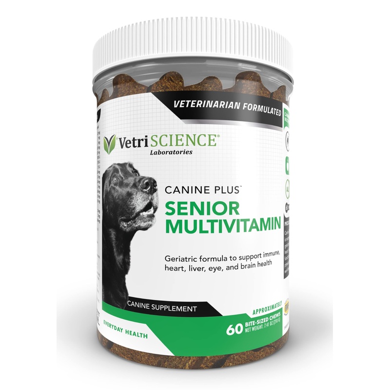 VetriScience Canine Plus MultiVitamin for Senior Dogs – Vet Recommended Vitamin Supplement – Supports Mood, Skin, Coat, Liver Function 60