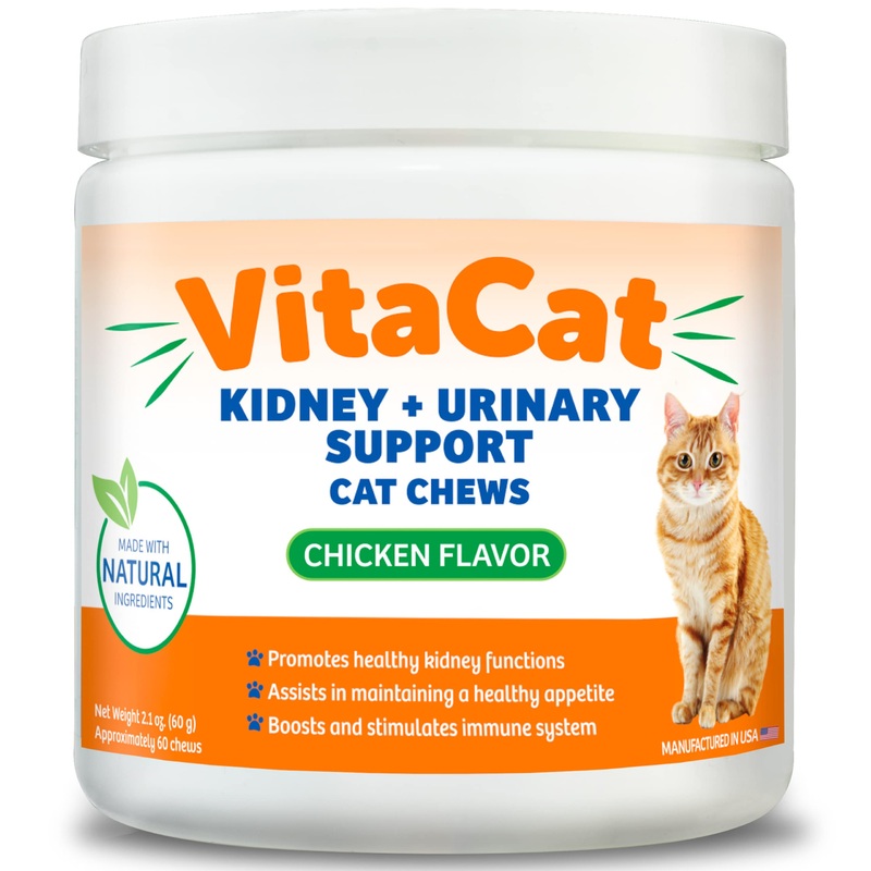 VitaCat Cat Kidney and Urinary Support Treats – 60 Bite Sized Chews, Natural Supplement for Feline Kidney Health – Made in The USA