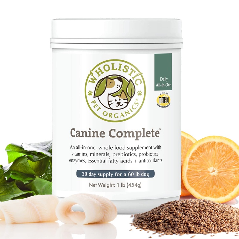 Wholistic Pet Organics Canine Complete: Dog Multivitamin for Total Body Health – Dog Supplement with Vitamins, Minerals, Prebiotics, Probiotics, Antioxidants and More 1 lb