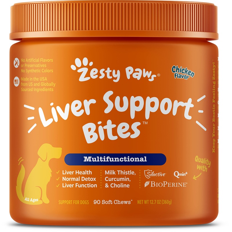Zesty Paws Liver Support Supplement for Dogs – with Milk Thistle Extract, Turmeric Curcumin, Cranberry & Choline – Natural & Grain Free Soft Chew Formula – for Dog Liver Function & Detox Chicken 90 Count