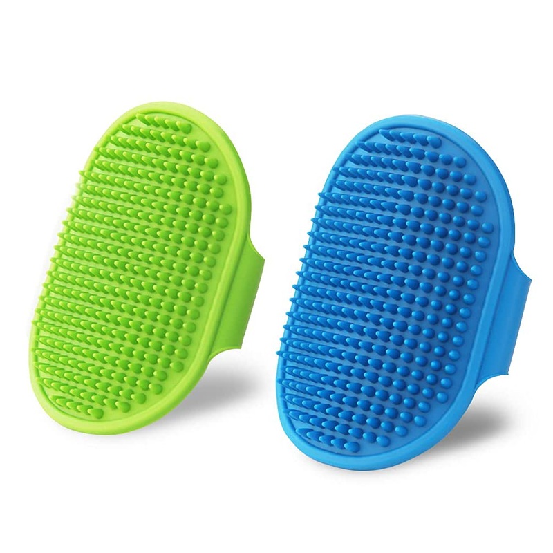 2 Pack Dog Grooming Brush – Dog Cat Bath Soothing Massage Rubber Brush – Pet Bath Brush with Adjustable Ring Handle Suitable for Long Short Haired Pet, Green