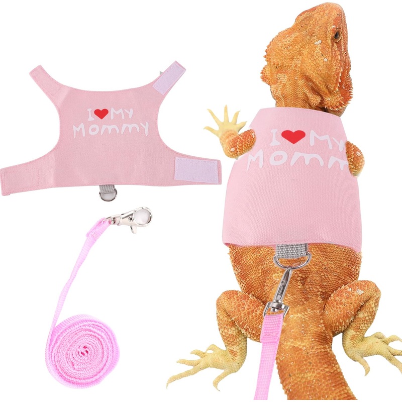 Bearded Dragon Adjustable Harness with Leash,Bearded Dragon Harness Leash Set for Lizards,Chameleon,Rat and Other Small Animal,Traction Rope Walking Leash Reptile Halloween Costume Accessories Pink MOMMY-Leash