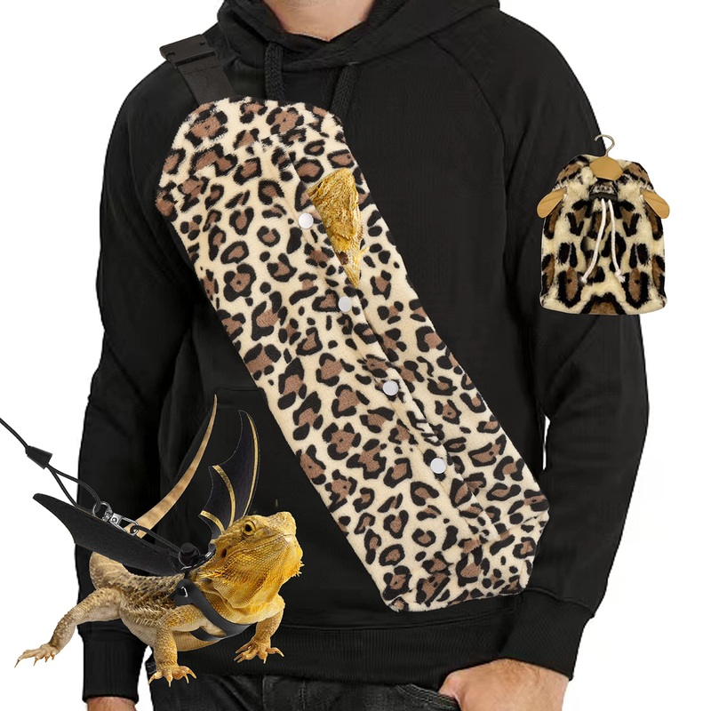 Bearded Dragon Leash, Harness & Leopard Bag – Adjustable with Wings, for Reptile Outdoor Accessories