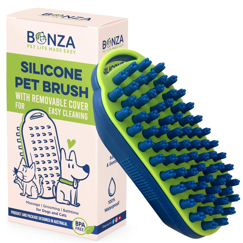 Bonza Dog & Cat Grooming Massage Brush with Removable Screen  Pet Scrubber for Gentle Short & Long-Haired Fur