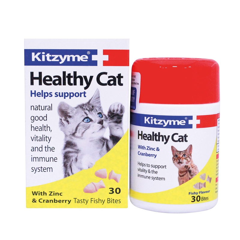 Kitzyme | Healthy Cat Vitamins, also Suitable for Kittens | Promotes Fitness & Vitality | Tasty Fish Bites with Zinc & Cranberry (30 Tablets)