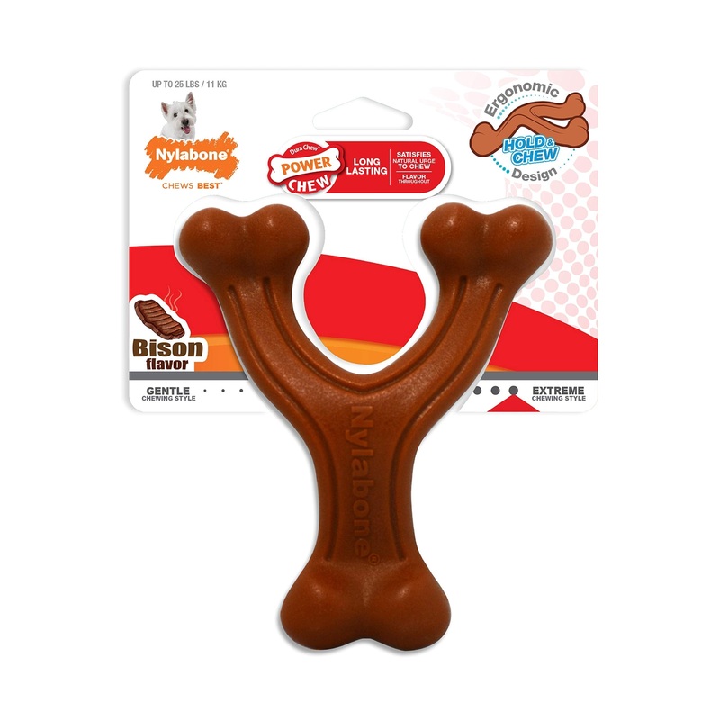Nylabone Wishbone Dog Chew Toys for Adult Dogs and Puppies Adult Dog Ergonomic Bison Small/Regular (1 Count)