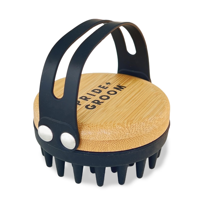 Pride and Groom Bath Brush  Dog Brush with Silicone Teeth & Bamboo Base to Release Debris & Undercoat, Stimulate Natural Skin Oils, Detangle, & Massage in and out of Tub for Healthy Coat