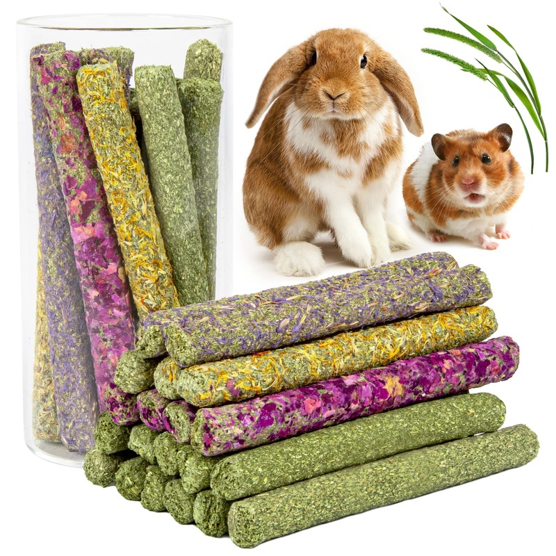 Sofier 32Pcs Timothy Hay Sticks 320g Rabbit Toys Bunny Toys Guinea Pig Toys Natural Chews for Teeth Handmade Rabbit Chews and Treats Chinchilla Rat Hamster Gerbil