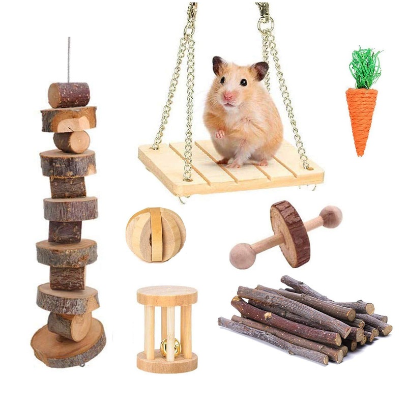 Supmaker Guinea Pigs Toys, 7Pack Natural Wooden Hamster Toys Accessories,Chinchillas Toys Accessories,Teeth Care Molar Toy for Birds Bunny Rabbits Gerbils Rats and Other Small Pets