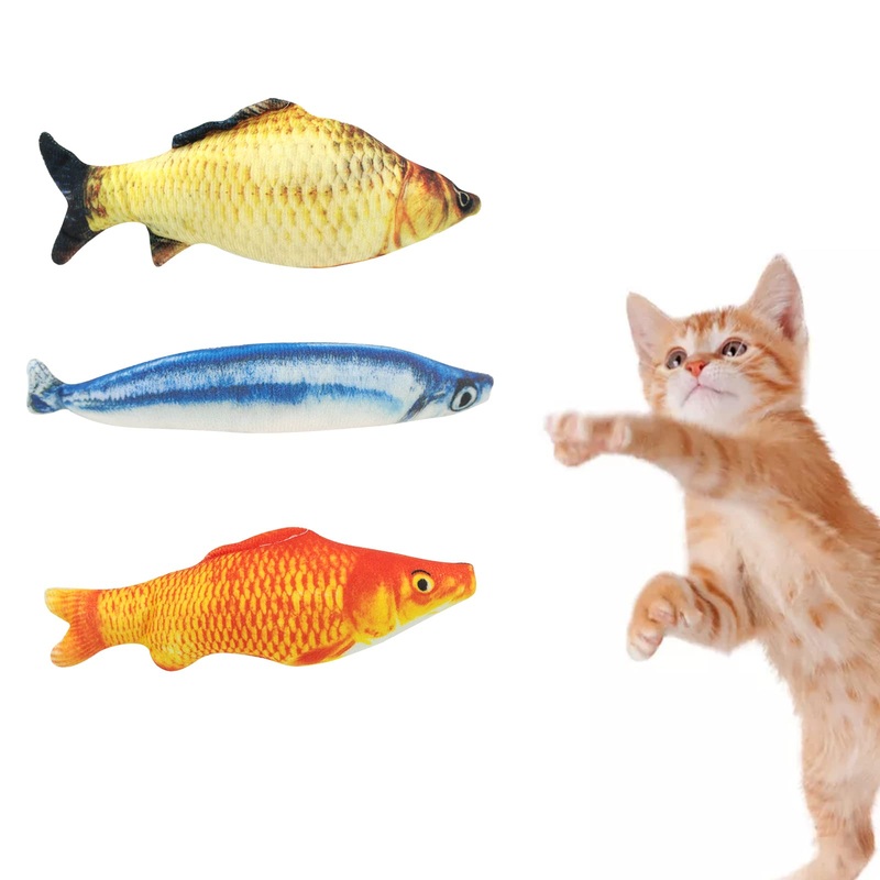 WishLotus Catnip Toys 3 Packs, Cotton Filled Interactive Cat Fish Toys with Catnip, Cat Chew Toys Cute Pillow Cat Entertaining Toys for Cats and Kittens