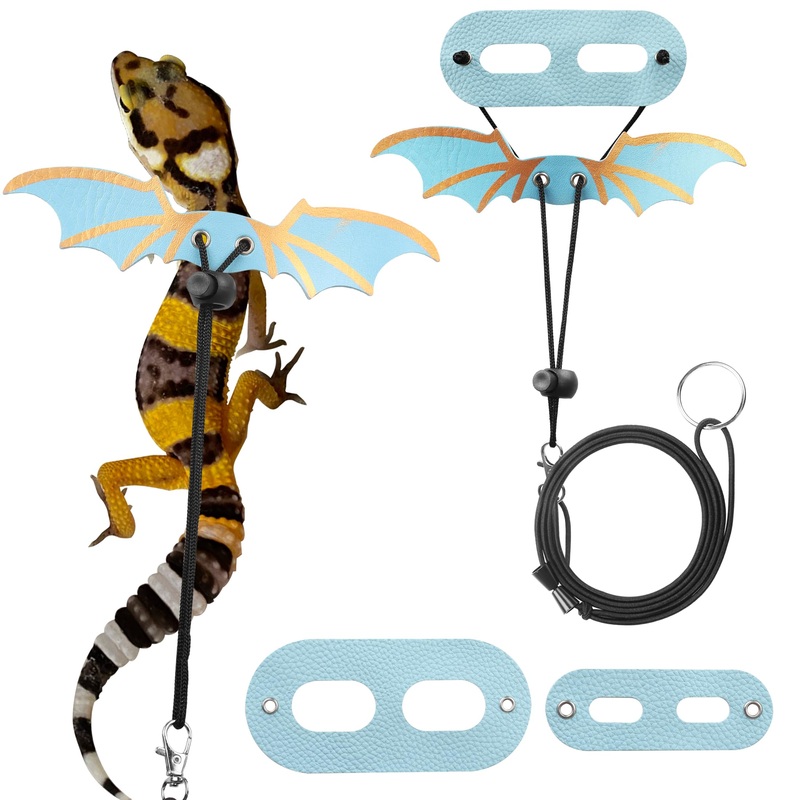 YAODHAOD Bearded Dragon Lizard Leash Harness,3 Size Adjustable Lizard Leash with Bat Wings for Iguana Gecko Chameleon Bearded Dragon Lizard Reptiles (Classic Wing-Blue) Classic Wing-Blue